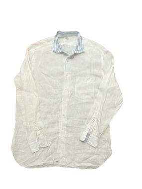 Luigi Borrelli Napoli Royal Collection White Linen Shirt Contrast Striped XL